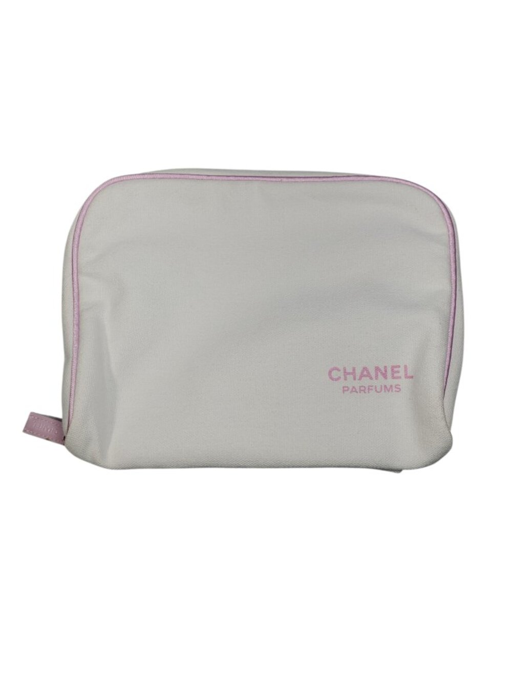 Chanel Parfums Canvas Toiletry Bag White Pink Travel Cosmetic Make-Up Packable